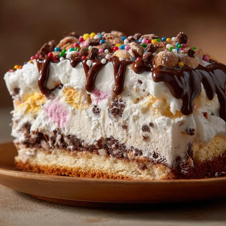 Delicious Ice Cream Sandwich Cake with layers of ice cream and cake