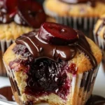 Delicious plum chocolate muffins fresh out of the oven