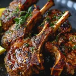 Garlic butter lamb chops served with herbs and vegetables