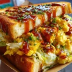 Delicious Korean Egg Sandwich garnished with fresh herbs and spices.