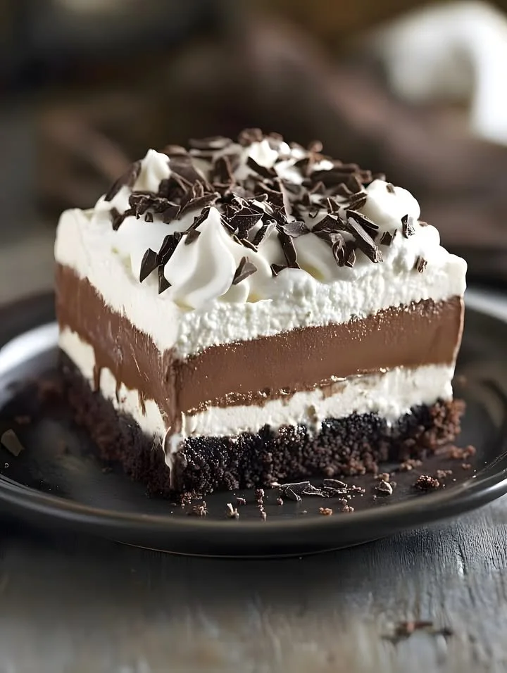 Delicious layered chocolate delight dessert for chocolate enthusiasts