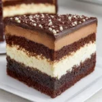 Layers of rich chocolate cake with decadent frosting