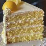 Slice of Lemon Cream Cheese Cake with lemon zest and cream cheese frosting
