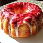 Lemon Cream Cheese Pound Cake with Strawberry Glaze on a decorative plate