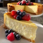 Delicious Lemon Ricotta Cheesecake topped with fresh lemon zest