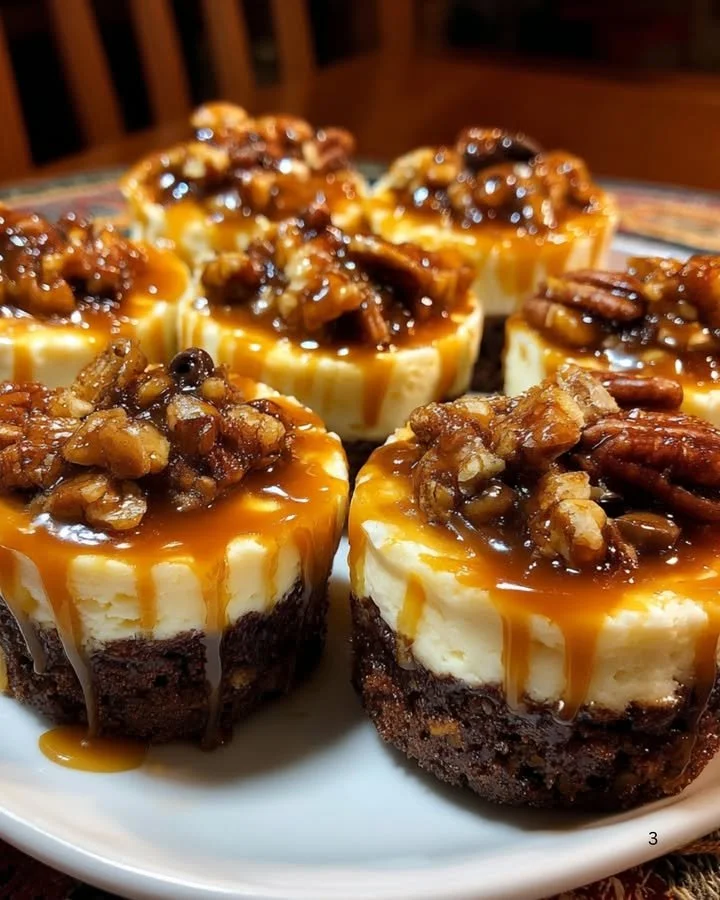 Loaded caramel pecan brownie cheesecake cups dessert
