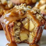 Delicious caramel apple muffins topped with caramel drizzle and apple chunks