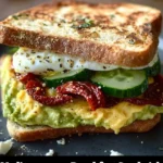 Mediterranean breakfast sandwich with fresh vegetables and eggs