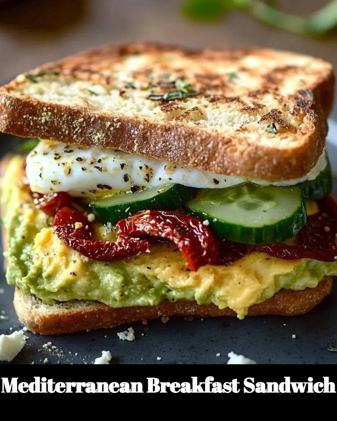Mediterranean breakfast sandwich with fresh vegetables and eggs
