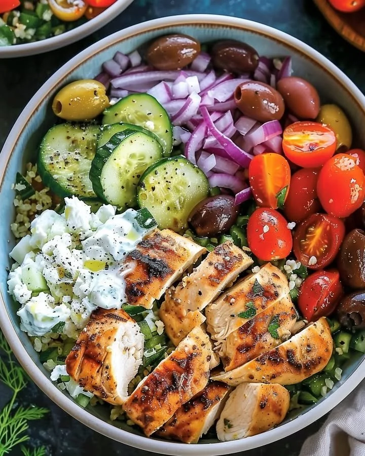 Delicious Greek Chicken served with fresh Tzatziki sauce on a plate.