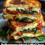 Mediterranean Spinach Grilled Cheese with sun-dried tomatoes on a plate