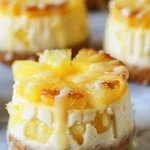 Mini pineapple cheesecakes topped with fresh pineapple slices