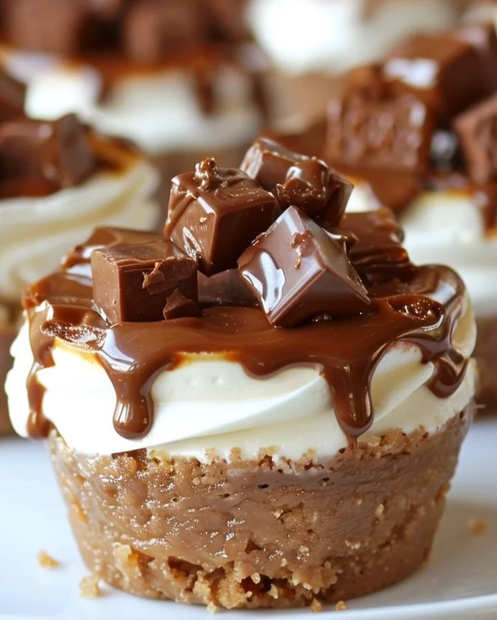 Mini Rolo Cheesecakes topped with chocolate and caramel