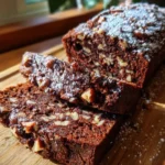 Moist chocolate pecan pound cake decorated with pecans and chocolate drizzle