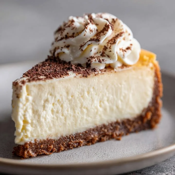 No Bake Irish Cream White Chocolate Cheesecake topped with chocolate shavings