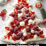 Pavlova Christmas Tree decorated with strawberries and passionfruit for Christmas