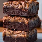 Delicious pecan and caramel brownies served on a plate