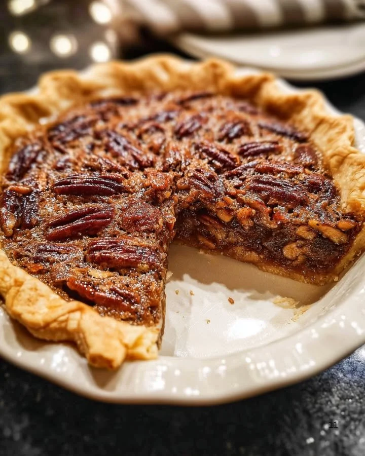 Delicious homemade pecan pie with golden crust and rich filling