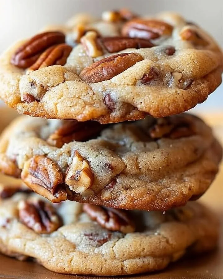Pecan Pie Cookies with pecans and caramel topping on a plate
