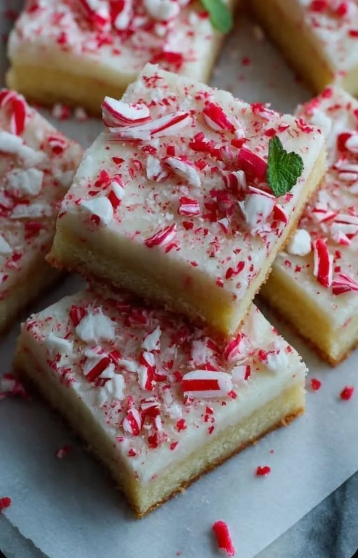 Delicious peppermint sugar cookie bars on a festive plate