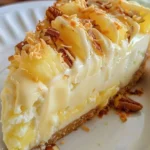 Slice of Pineapple Cream Cheesecake with tropical garnish