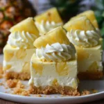 Delicious Pineapple Mousse Cheesecake Bars topped with fresh pineapple slices.