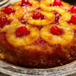 Delicious Pineapple Upside Down Cake with caramelized pineapple topping