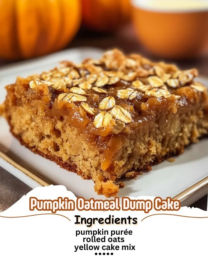 Delicious Pumpkin Oatmeal Dump Cake served with whipped cream