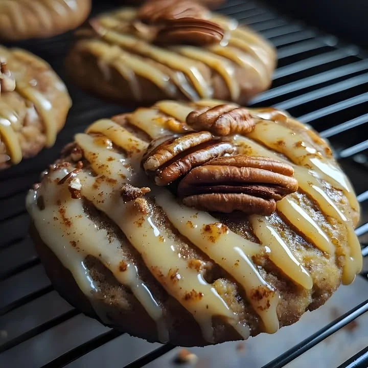 Pumpkin pecan shortbread cookies drizzled with spiced honey