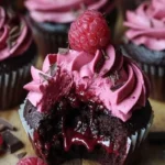 Decadent Raspberry Chocolate Lava Cupcakes with molten chocolate center