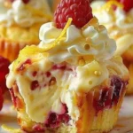 Raspberry Lemon Cupcakes topped with fresh raspberries and lemon zest