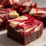 Delicious Red Velvet Brownies topped with cream cheese frosting