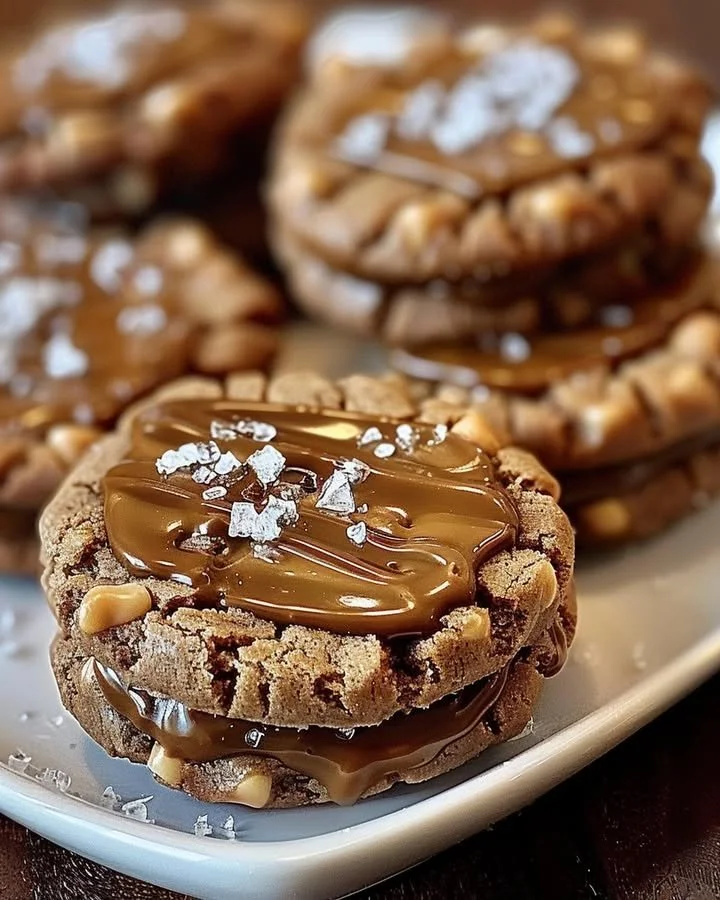 salted caramel chocolate bliss cookies topped with sea salt