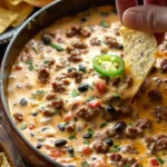 Delicious Spicy Cowboy Cheese Dip served with tortilla chips