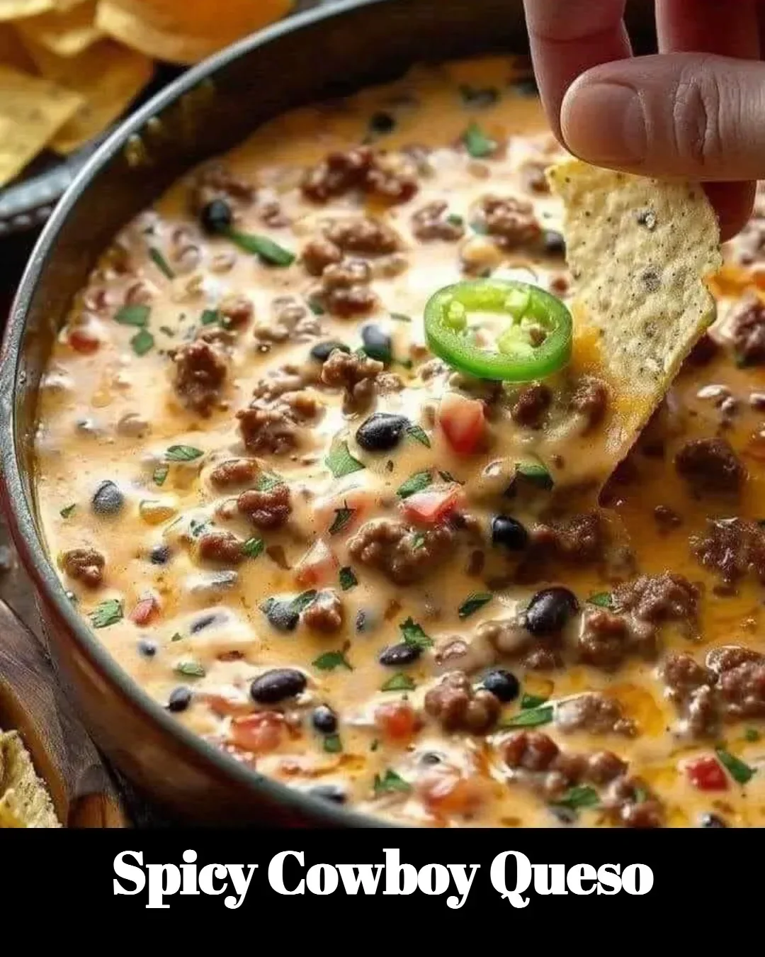 Delicious Spicy Cowboy Queso served with tortilla chips