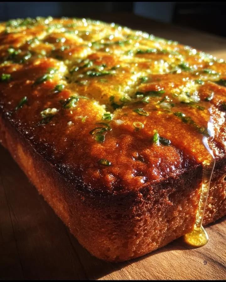 Spicy jalapeño cornbread topped with sweet lime honey glaze
