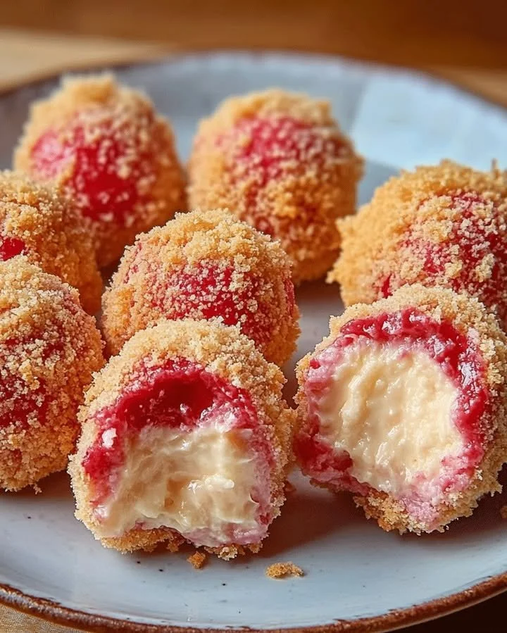 Strawberry Cheesecake Crunch Bites with fresh strawberries and creamy filling