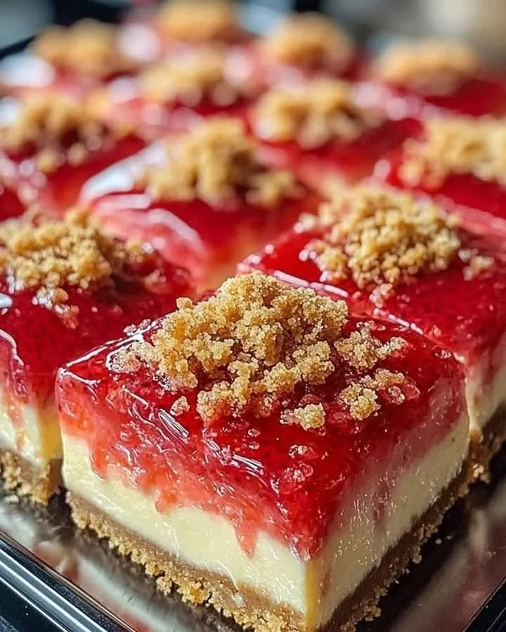 Delicious strawberry crunch cheesecake bites served on a white plate