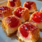 Strawberry crunch cheesecake bites topped with crunchy strawberry crumbs