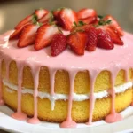 Strawberry Lemonade Cake topped with fresh strawberries and lemon zest