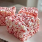 Delicious Strawberry Rice Krispie Treats topped with fresh strawberries
