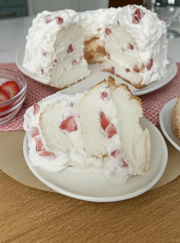 Delicious strawberry shortcake dessert topped with fresh strawberries and cream