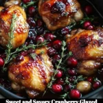 Delicious sweet and savory cranberry glazed chicken served on a plate.
