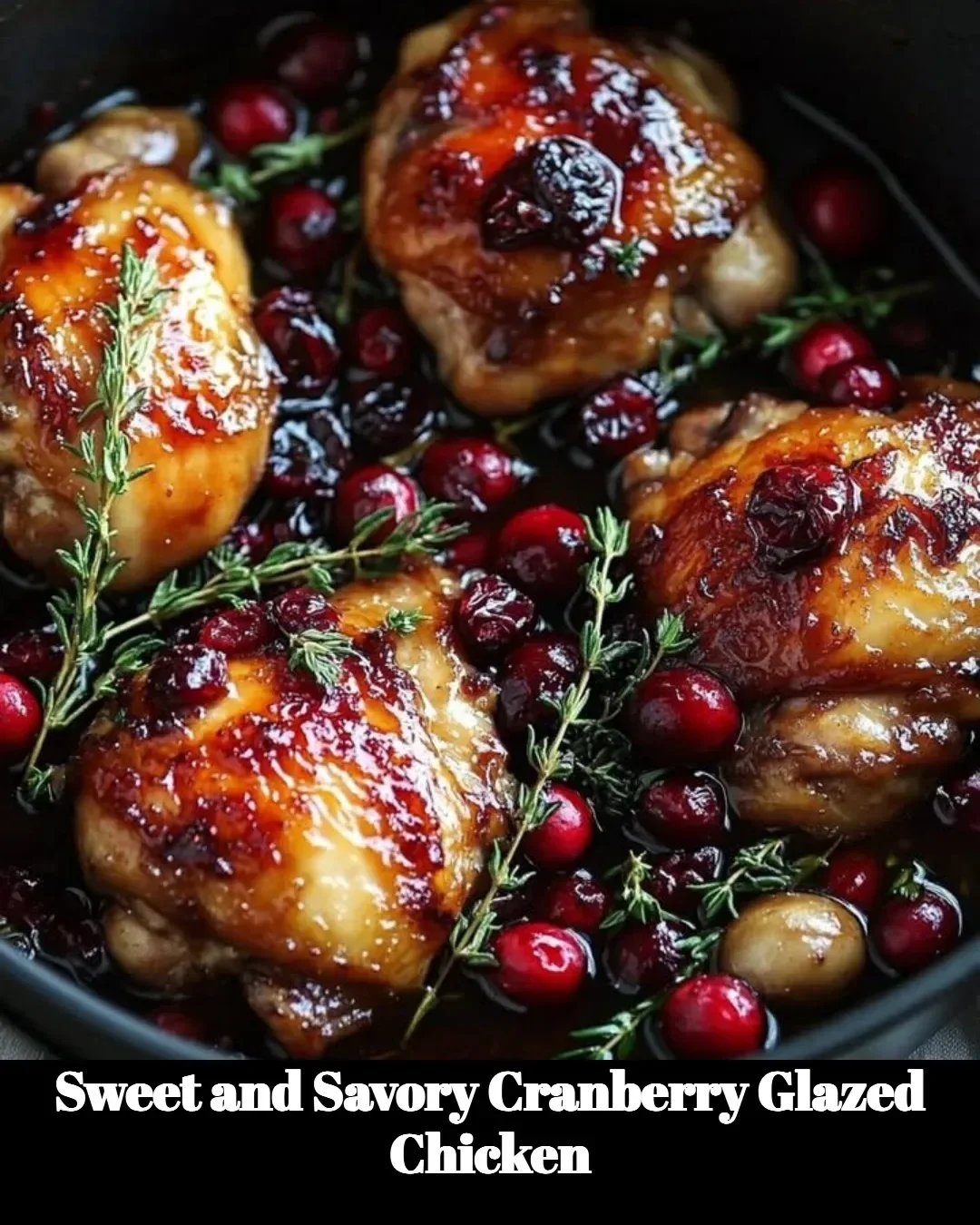 Delicious sweet and savory cranberry glazed chicken served on a plate.