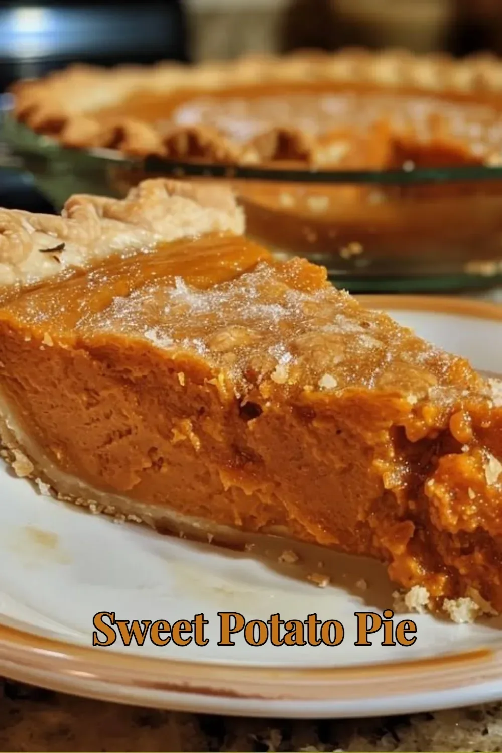 Homemade sweet potato pie with a flaky crust and creamy filling