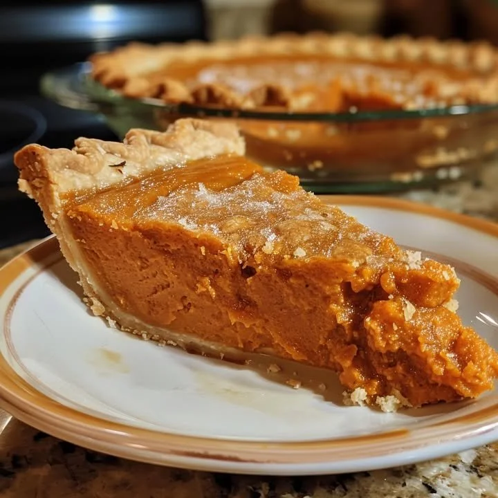 Delicious sweet potato pie topped with whipped cream and spices