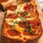 Texas Toast Garlic Bread Pizza topped with melted cheese and herbs