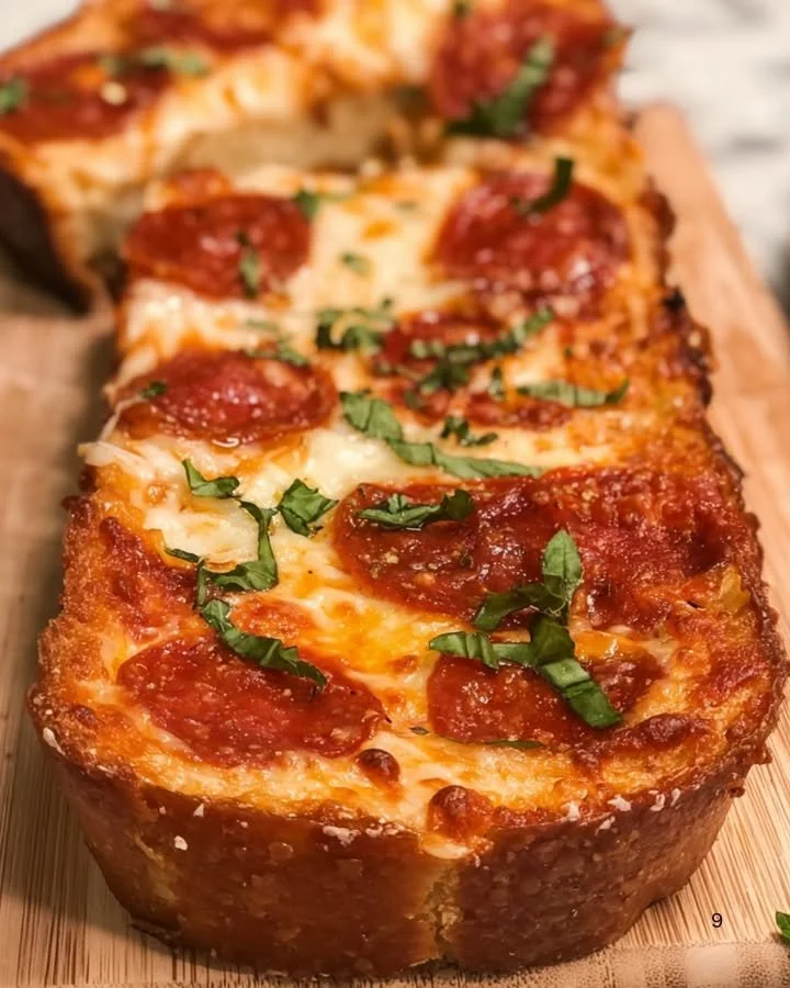 Texas Toast Garlic Bread Pizza topped with melted cheese and herbs