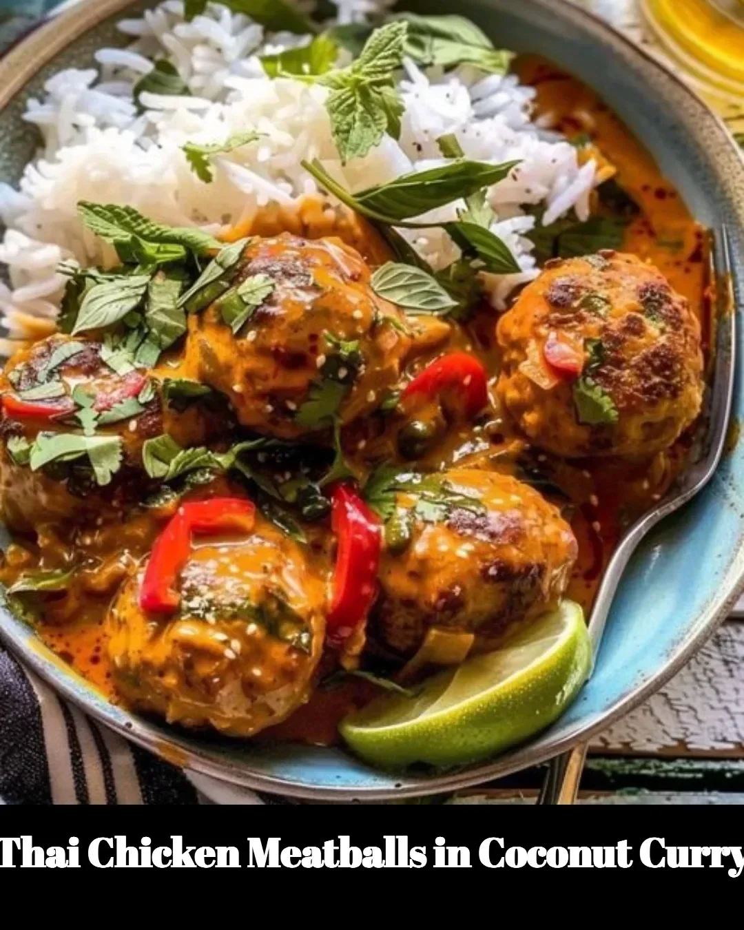 Thai Chicken Meatballs simmering in a creamy coconut curry sauce