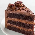 A rich and moist chocolate cake topped with chocolate frosting